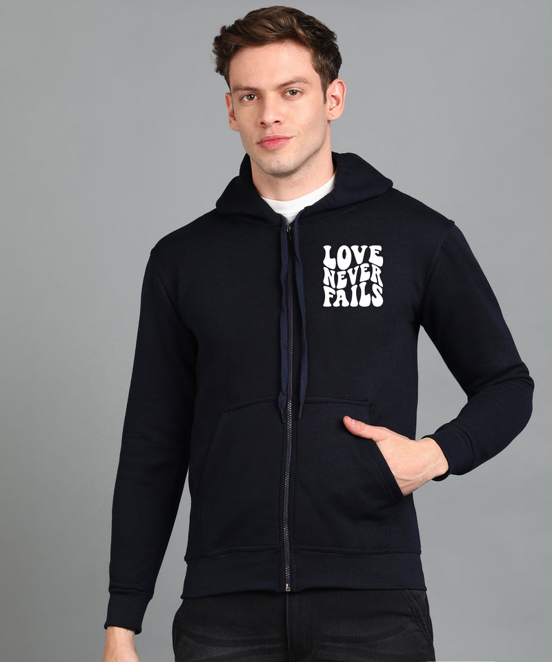 Love Never Fails Men's Back Printed Zipper Hoodie