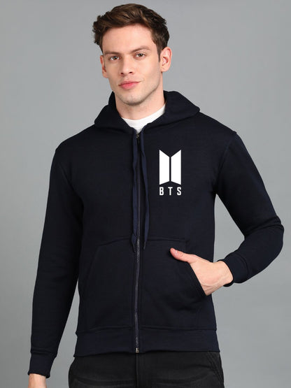 Printed Men Winter Full Sleeve Zipper Hooded Hoodie with 2 Kangaroo Pockets
