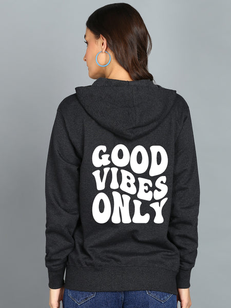 Back Printed Women's Cotton Full Zipper Sweatshirt Hoodies with Kangaroo Pocket Winter Wear Hooded Neck Sweatshirt