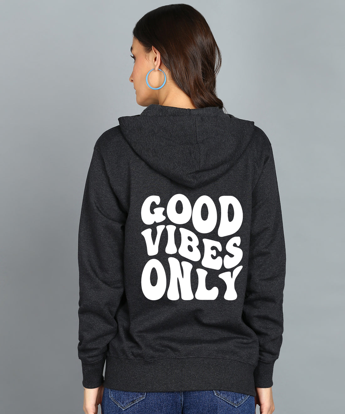 Back Printed Women's Cotton Full Zipper Sweatshirt Hoodies with Kangaroo Pocket Winter Wear Hooded Neck Sweatshirt