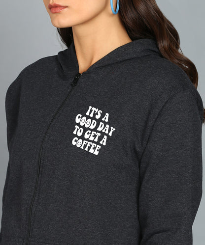 Back Printed Women's Cotton Full Zipper Sweatshirt Hoodies with Kangaroo Pocket Winter Wear Hooded Neck Sweatshirt