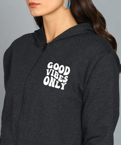 Back Printed Women's Cotton Full Zipper Sweatshirt Hoodies with Kangaroo Pocket Winter Wear Hooded Neck Sweatshirt