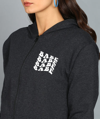 Back Printed Women's Cotton Full Zipper Sweatshirt Hoodies with Kangaroo Pocket Winter Wear Hooded Neck Sweatshirt