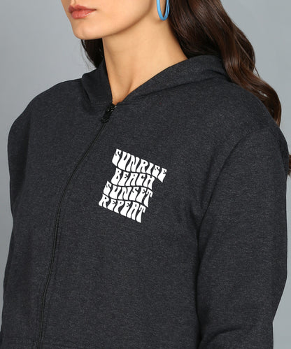 Back Printed Women's Cotton Full Zipper Sweatshirt Hoodies with Kangaroo Pocket Winter Wear Hooded Neck Sweatshirt