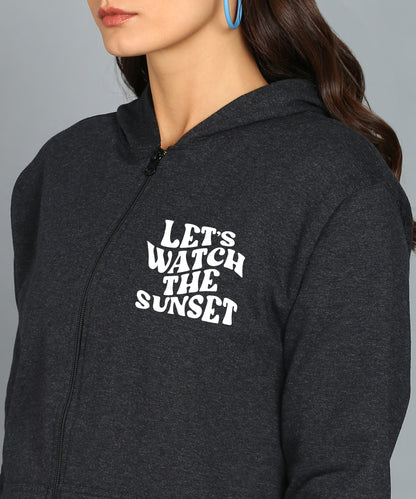 Back Printed Women's Cotton Full Zipper Sweatshirt Hoodies with Kangaroo Pocket Winter Wear Hooded Neck Sweatshirt