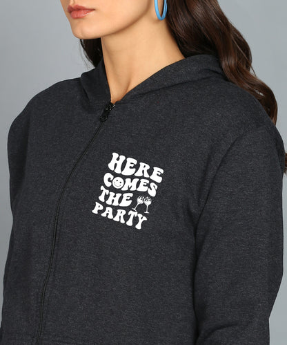 Back Printed Women's Cotton Full Zipper Sweatshirt Hoodies with Kangaroo Pocket Winter Wear Hooded Neck Sweatshirt