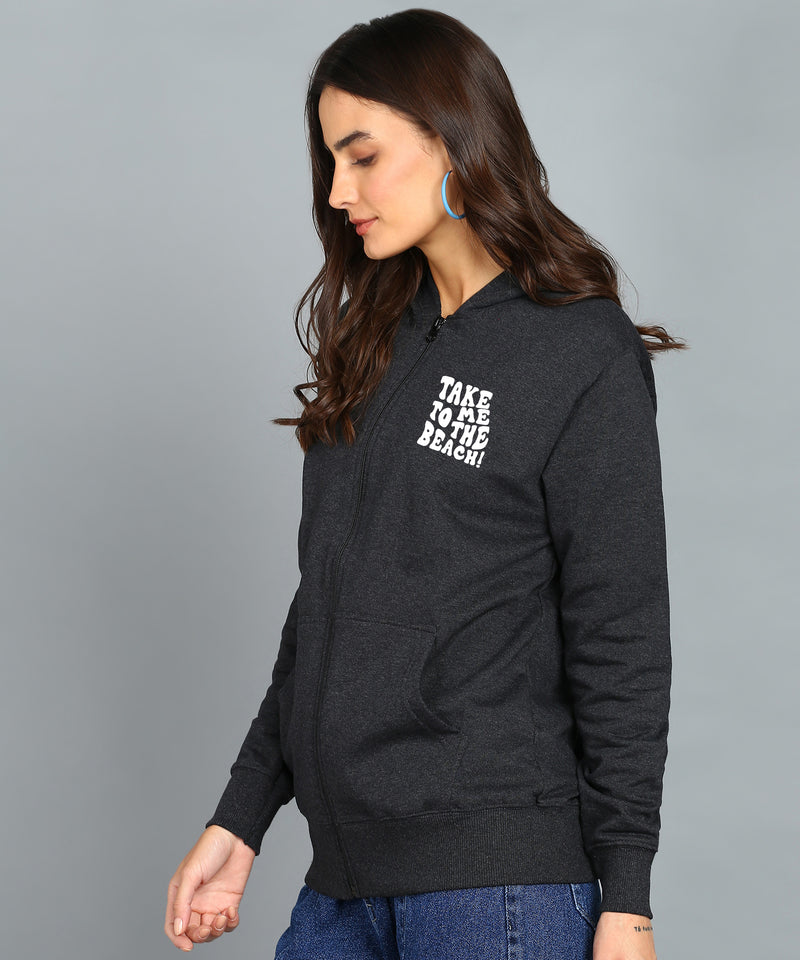 Take Me to The beach Back Printed Women Hooded Hoodies With 2 kangaroo Pockets
