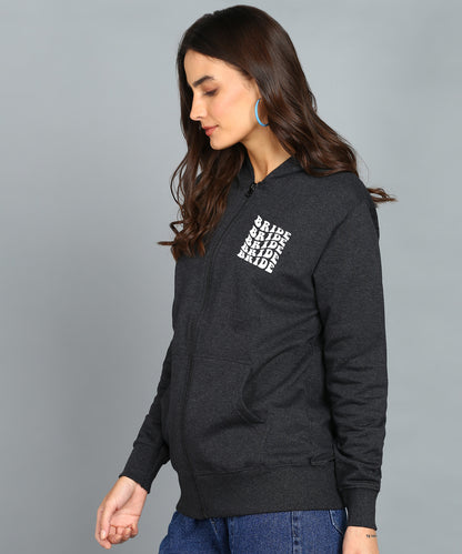 Back Printed Women's Cotton Full Zipper Sweatshirt Hoodies with Kangaroo Pocket Winter Wear Hooded Neck Sweatshirt