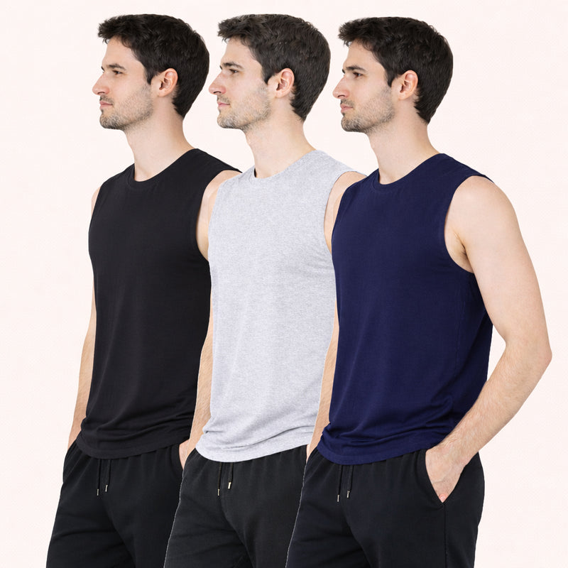 Faltu.co Pack of 3 Multicolour Men Cotton Gym Vest Breathable Sleeveless Sando