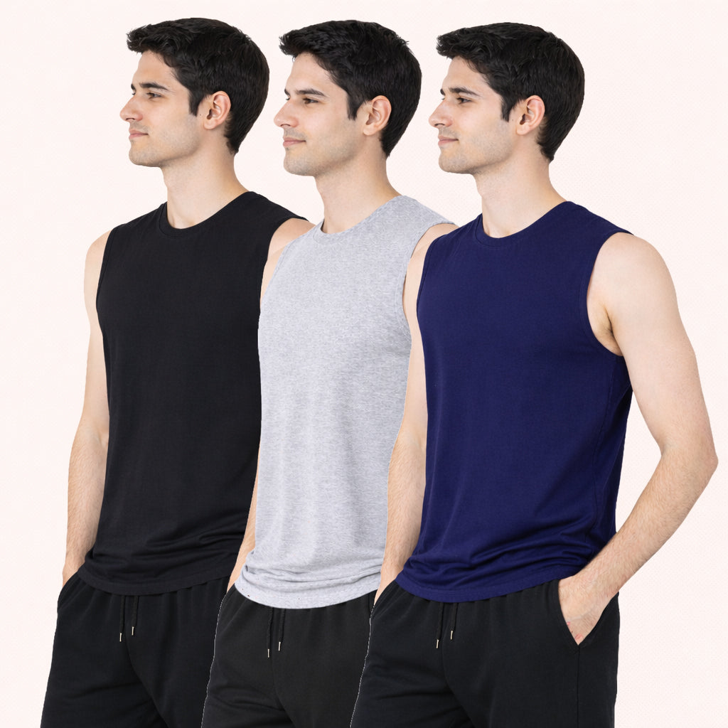 Faltu.co Pack of 3 Multicolour Men Cotton Gym Vest Breathable Sleeveless Sando