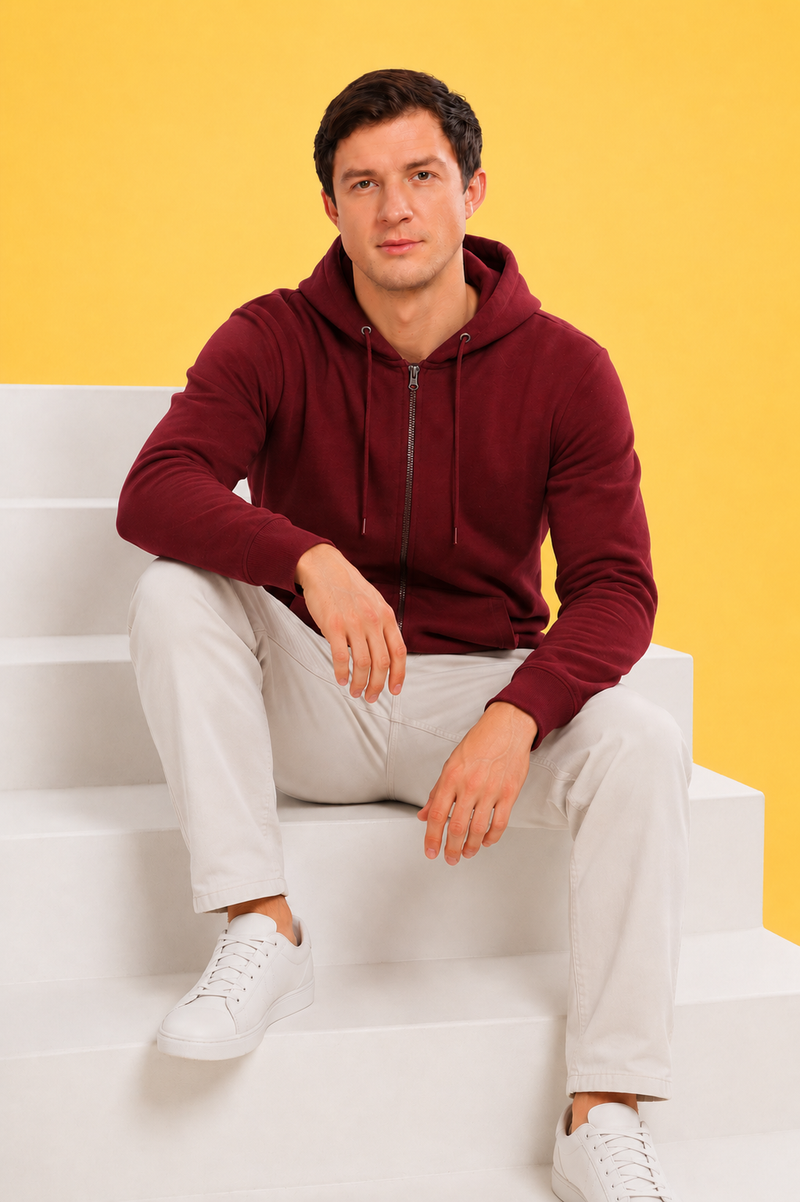 Men’s Plain Comfortable & Stylish Zipper Hooded Hoodie Sweatshirt