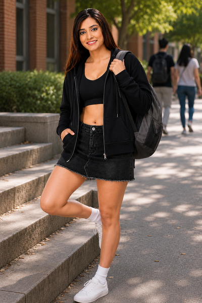 Women’s Black Zipper Hooded Hoodie Stylish & Premium Comfort
