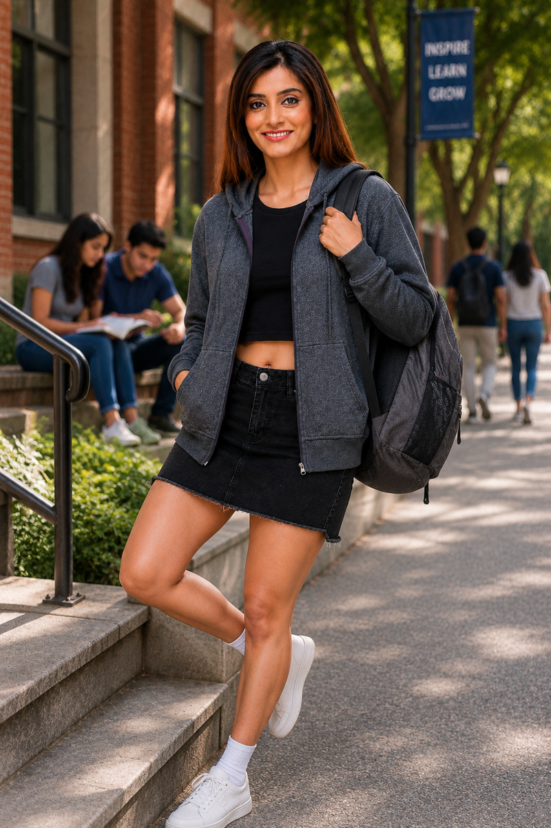 Women’s Charcoal Grey Zipper Hooded Hoodie Stylish & Premium Comfort
