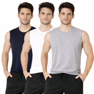 Faltu.co Pack of 3 Multicolour Men Cotton Gym Vest Breathable Sleeveless Sando