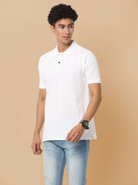 Sustainable White Premium Polo T-Shirt for Men | Eco-Friendly Stylish Casual Wear