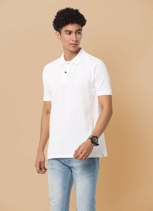 Sustainable White Premium Polo T-Shirt for Men | Eco-Friendly Stylish Casual Wear