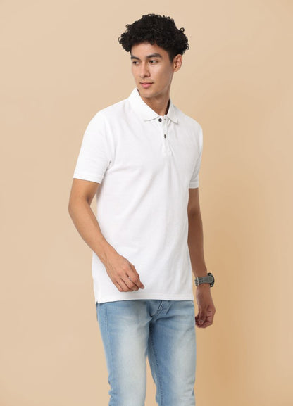 Sustainable White Premium Polo T-Shirt for Men | Eco-Friendly Stylish Casual Wear