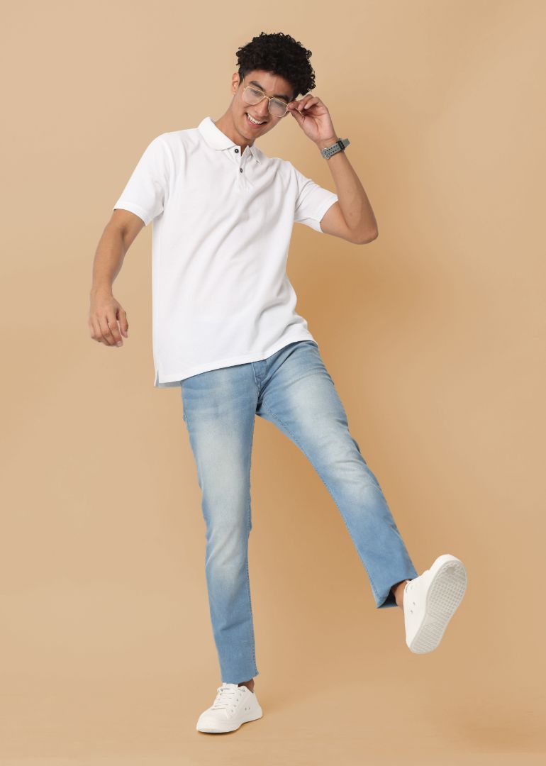 Sustainable White Premium Polo T-Shirt for Men | Eco-Friendly Stylish Casual Wear