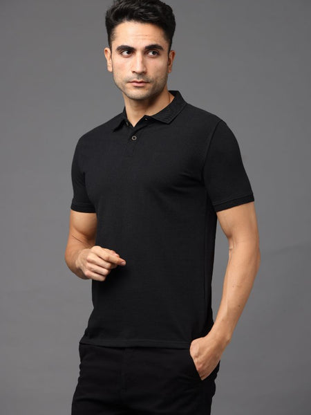 Sustainable Black Men's Premium Polo T-Shirt | Eco-Friendly Stylish Casual Wear