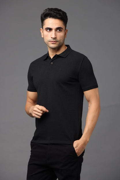 Sustainable Black Men's Premium Polo T-Shirt | Eco-Friendly Stylish Casual Wear