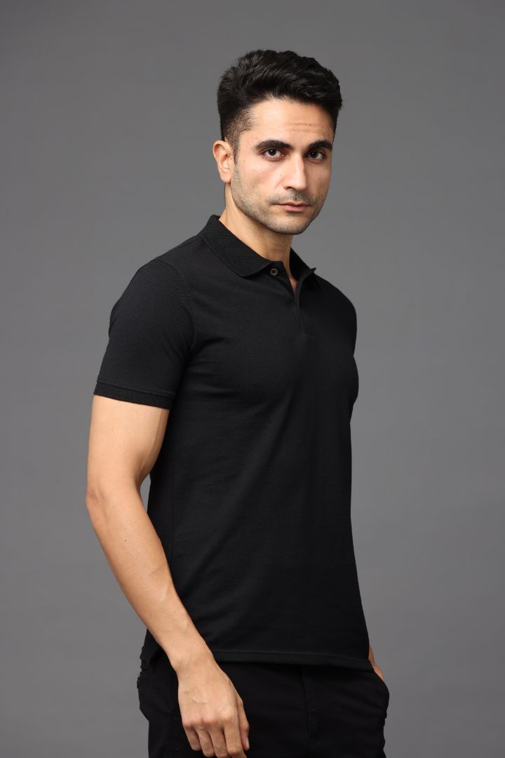 Sustainable Black Men's Premium Polo T-Shirt | Eco-Friendly Stylish Casual Wear
