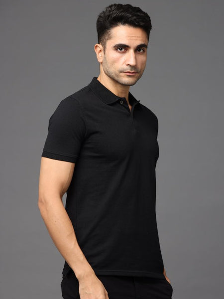 Sustainable Black Men's Premium Polo T-Shirt | Eco-Friendly Stylish Casual Wear