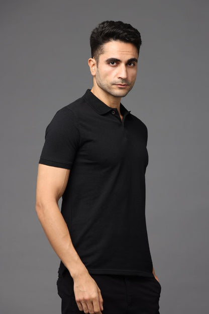 Sustainable Black Men's Premium Polo T-Shirt | Eco-Friendly Stylish Casual Wear