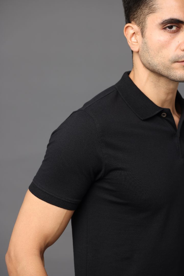 Sustainable Black Men's Premium Polo T-Shirt | Eco-Friendly Stylish Casual Wear
