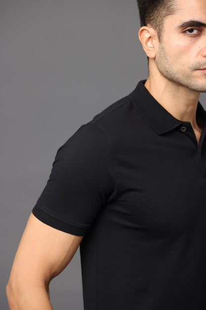 Sustainable Black Men's Premium Polo T-Shirt | Eco-Friendly Stylish Casual Wear