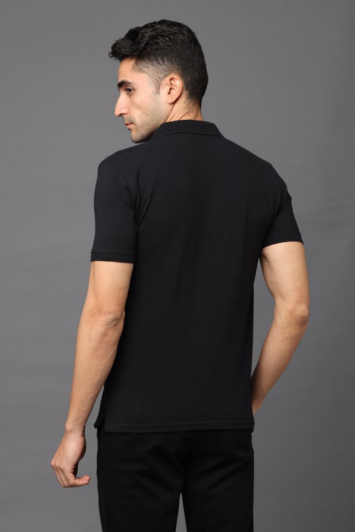 Sustainable Black Men's Premium Polo T-Shirt | Eco-Friendly Stylish Casual Wear