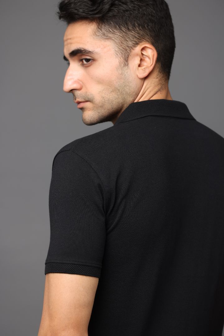Sustainable Black Men's Premium Polo T-Shirt | Eco-Friendly Stylish Casual Wear