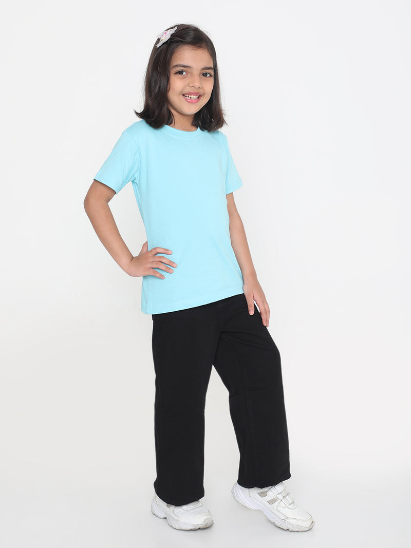 Kids Girls Pure Cotton Plain T-Shirt- Faltu.co