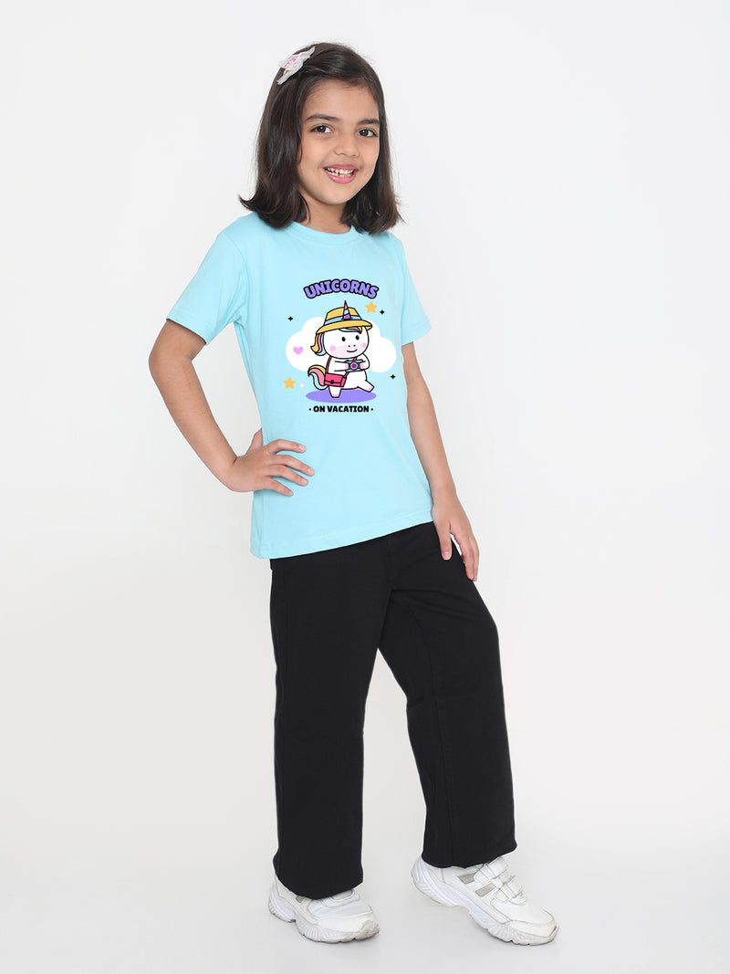 Kids Unicorn on Vacation T-shirt for Girls