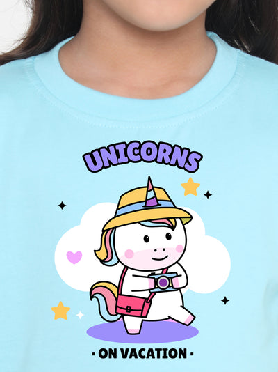 Kids Unicorn on Vacation T-shirt for Girls