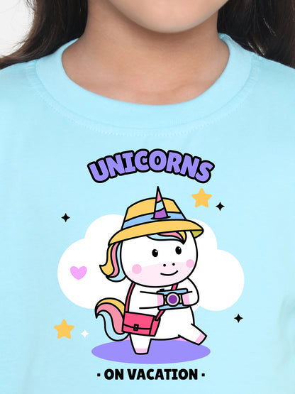 Kids Unicorn on Vacation T-shirt for Girls