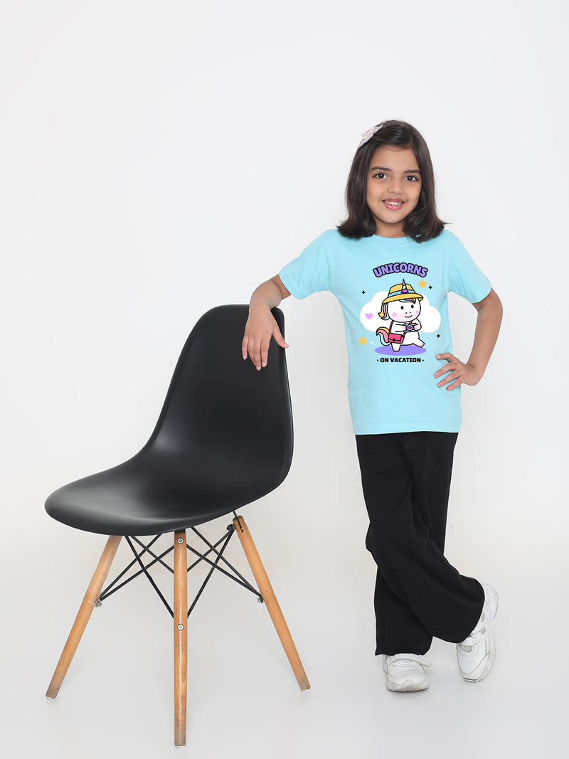 Kids Unicorn on Vacation T-shirt for Girls