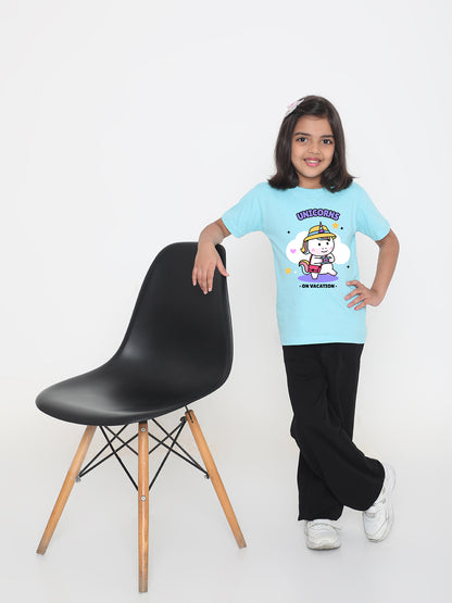 Kids Unicorn on Vacation T-shirt for Girls