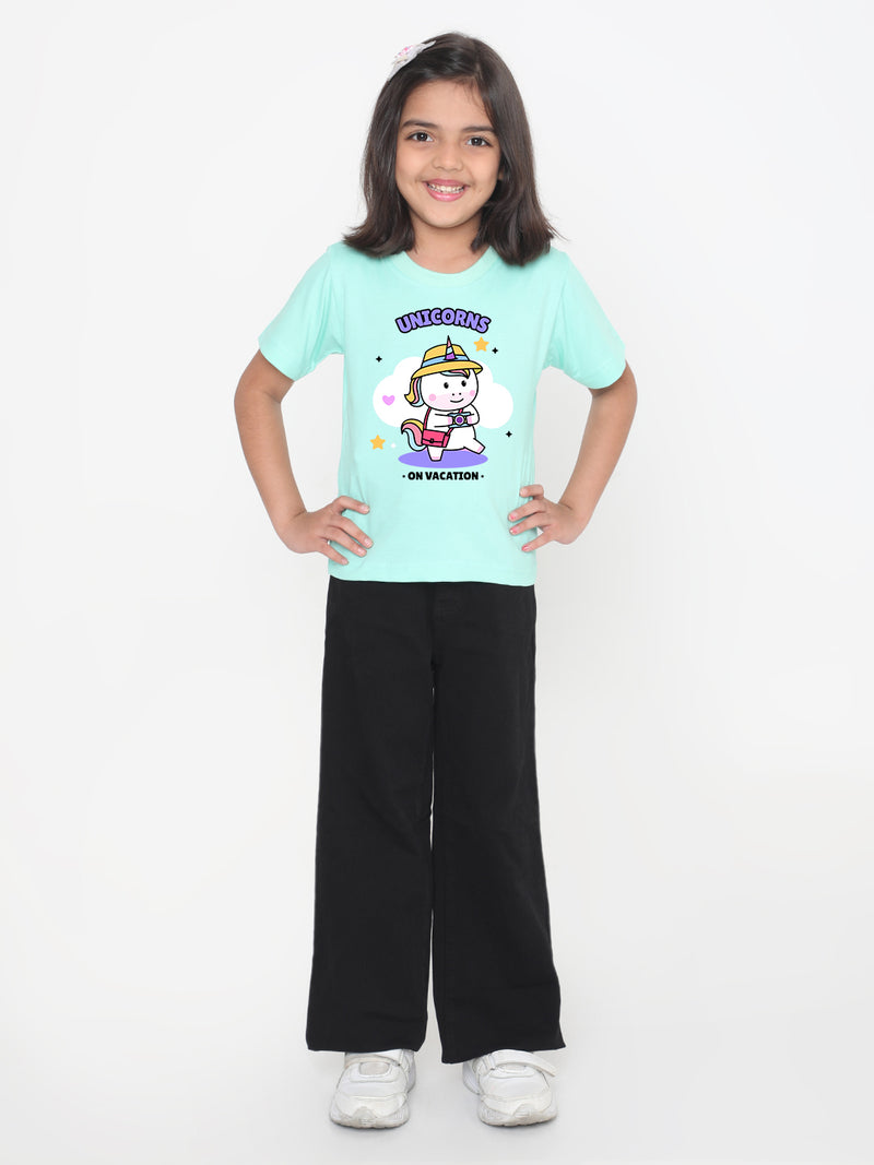 Kids Unicorn on Vacation T-shirt for Girls