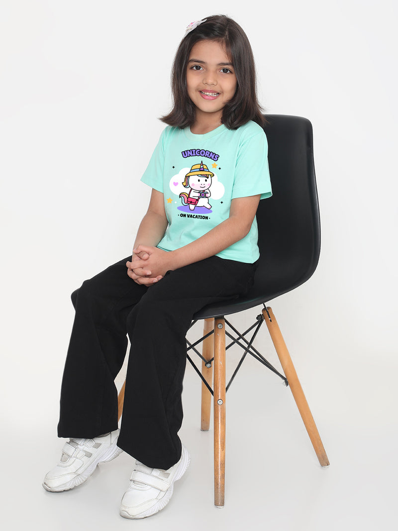 Kids Unicorn on Vacation T-shirt for Girls