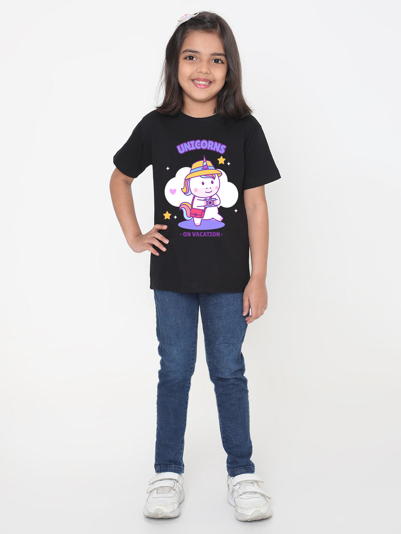 Kids Unicorn on Vacation T-shirt for Girls