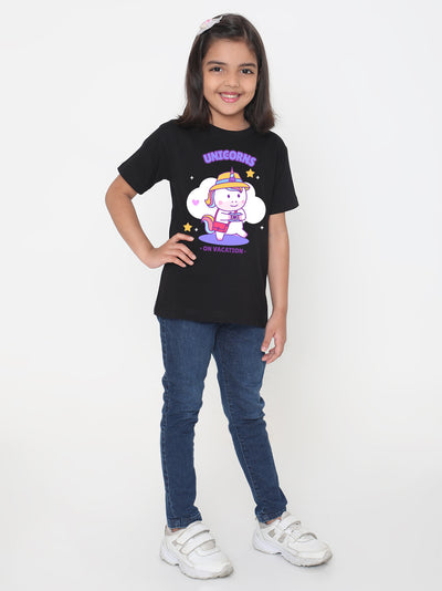 Kids Unicorn on Vacation T-shirt for Girls
