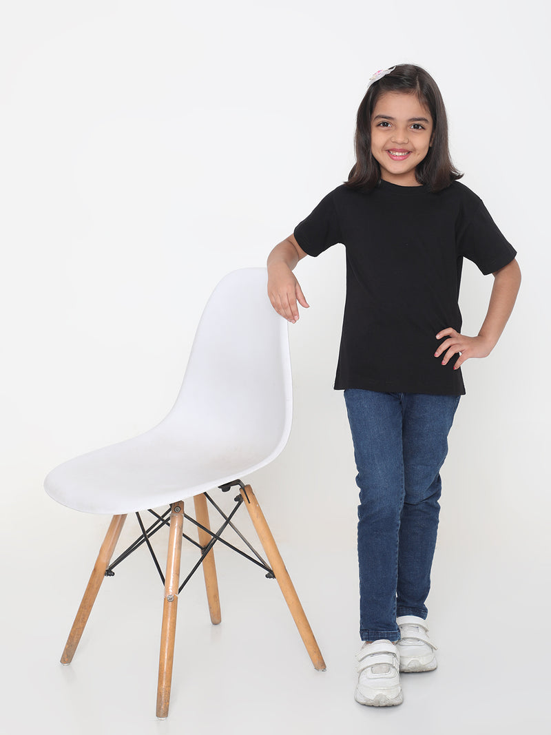 Kids Girls Pure Cotton Plain T-Shirt- Faltu.co