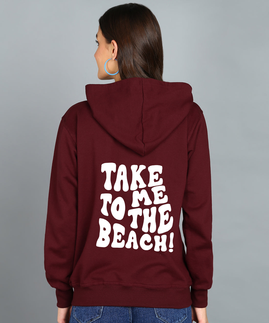 Take Me to The beach Back Printed Women Hooded Hoodies With 2 kangaroo Pockets