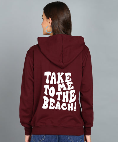 Take Me to The beach Back Printed Women Hooded Hoodies With 2 kangaroo Pockets
