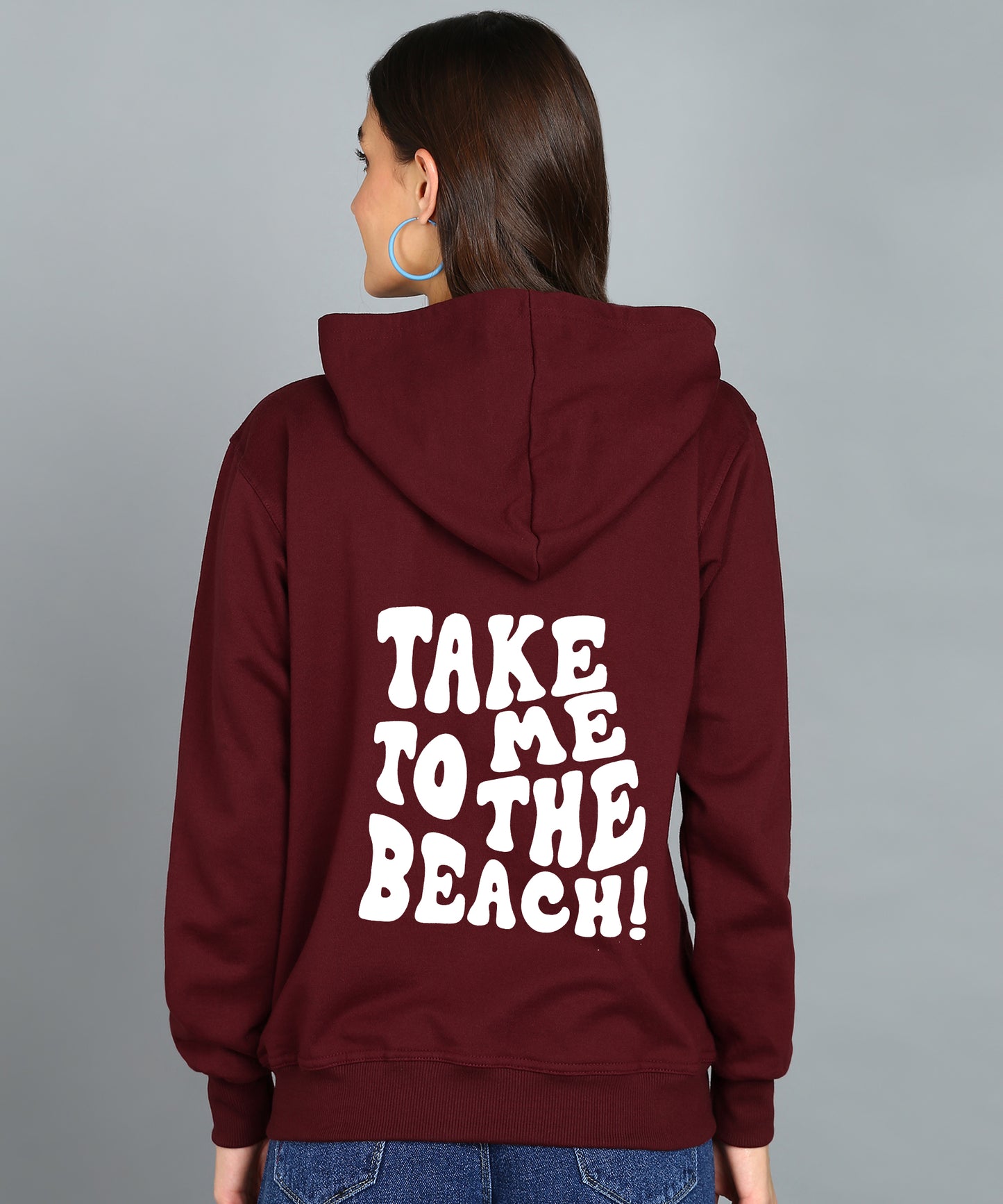 Take Me to The beach Back Printed Women Hooded Hoodies With 2 kangaroo Pockets