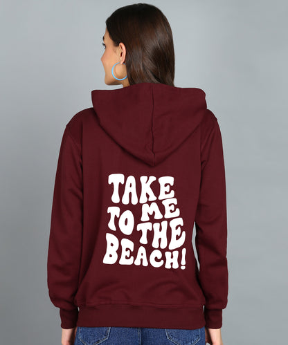 Take Me to The beach Back Printed Women Hooded Hoodies With 2 kangaroo Pockets