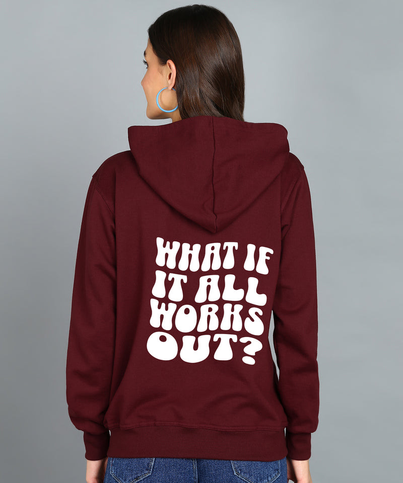 Back Printed Women's Cotton Full Zipper Sweatshirt Hoodies with Kangaroo Pocket Winter Wear Hooded Neck Sweatshirt