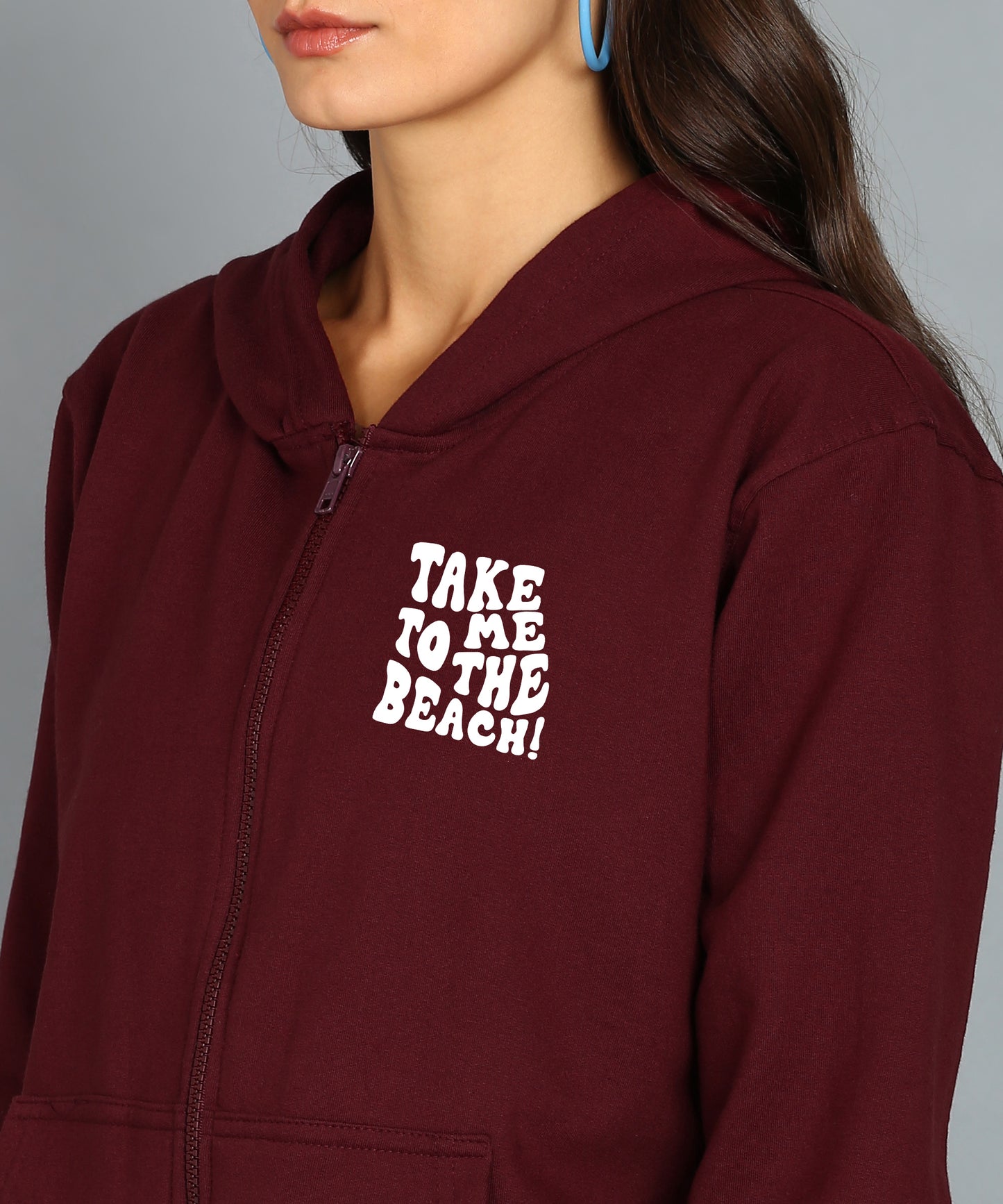 Take Me to The beach Back Printed Women Hooded Hoodies With 2 kangaroo Pockets