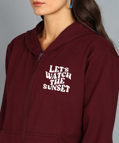 Back Printed Women's Cotton Full Zipper Sweatshirt Hoodies with Kangaroo Pocket Winter Wear Hooded Neck Sweatshirt