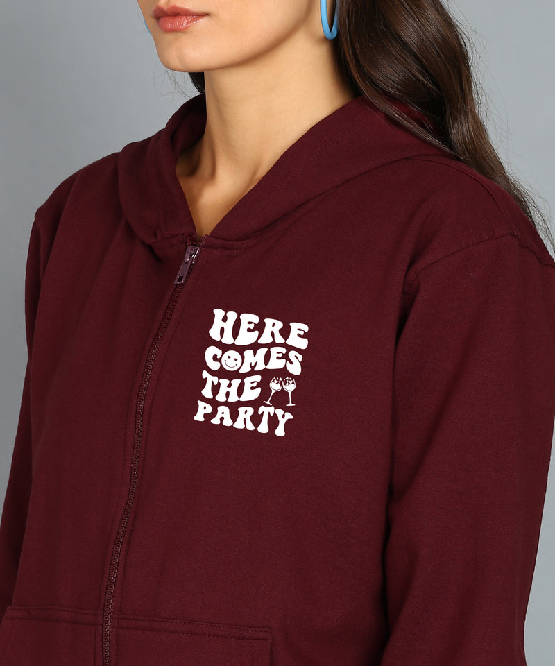 Back Printed Women's Cotton Full Zipper Sweatshirt Hoodies with Kangaroo Pocket Winter Wear Hooded Neck Sweatshirt